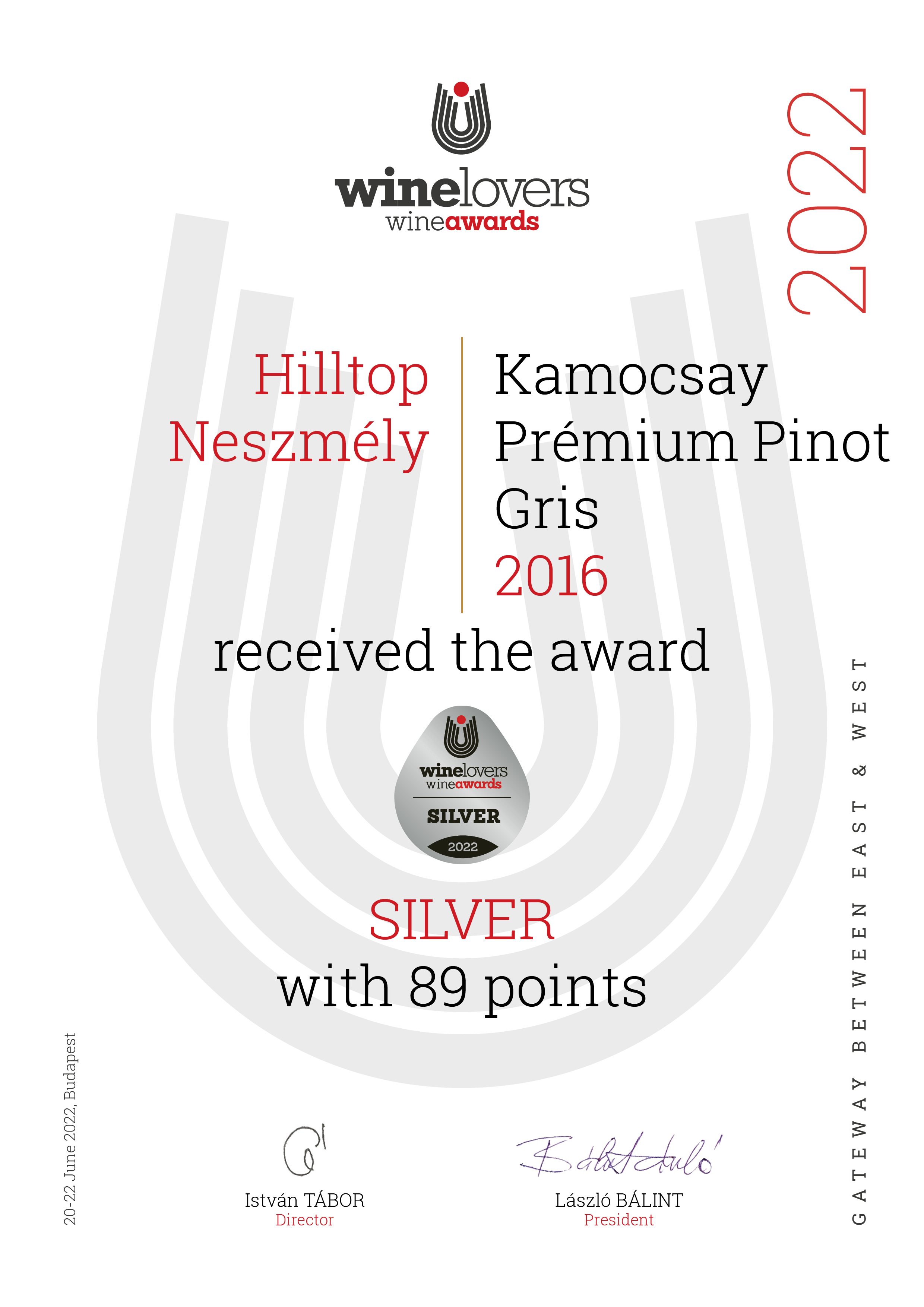 Kamocsay Prémium Pinot Gris 2016 - Silver
